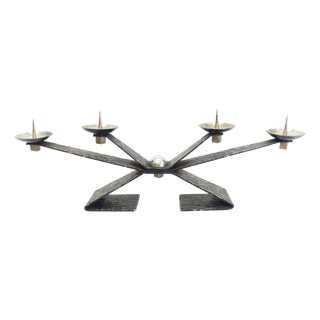 Modernist Brutalist Chandelier with Four Blackened Hammered Metal Spikes, Europe, 1970 For Sale
