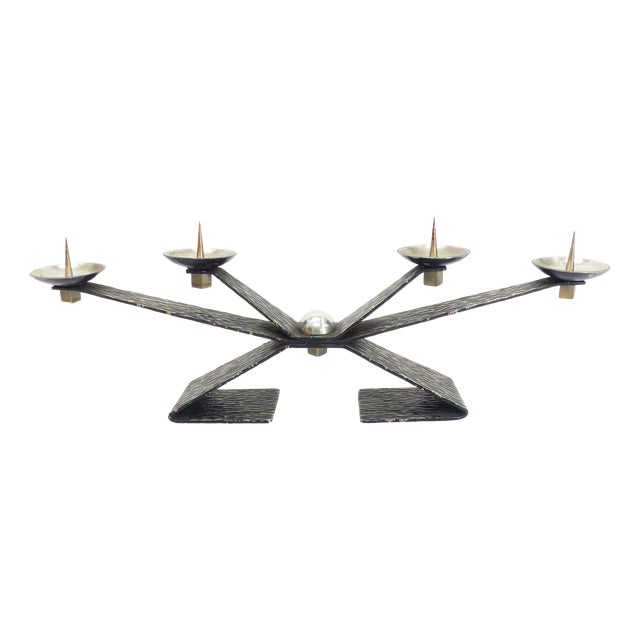 Modernist Brutalist Chandelier with Four Blackened Hammered Metal Spikes, Europe, 1970 For Sale