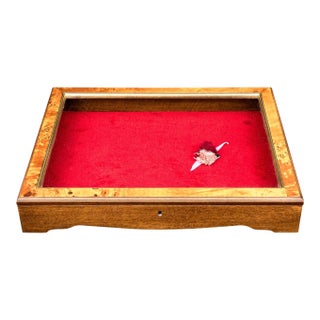 Vintage Tabletop Burl Wood and Glass Keyed Collector’s Display Box For Sale