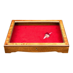 Vintage Tabletop Burl Wood and Glass Keyed Collector’s Display Box