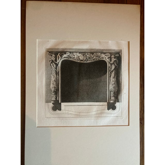 Authentic 19th Century Pair of Matted Black and White Engravings of Fireplace Mantels. For Sale - Image 4 of 7
