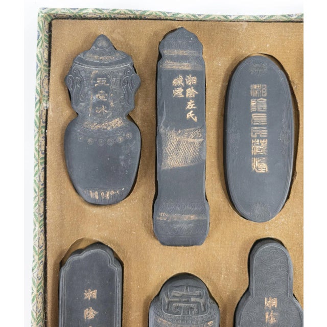 Late 20th Century Chinese Inkstones With Gilding and Calligraphy - Set of 8 For Sale - Image 10 of 13
