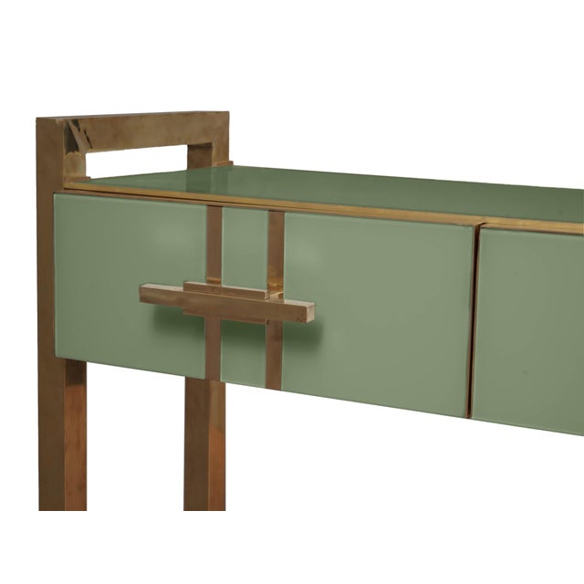 Not Yet Made - Made To Order Green Murano Glass Console Table with Brass Handles and Legs from Justfurnituress SRL For Sale - Image 5 of 7
