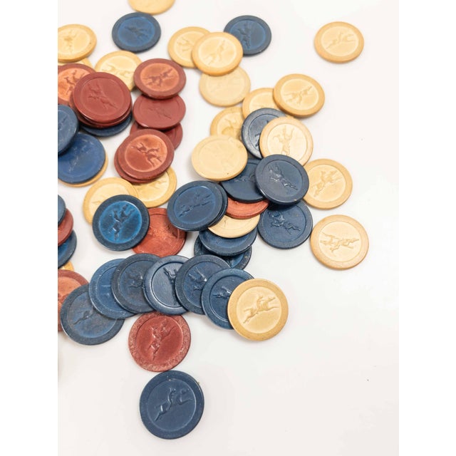 Mid-Century American Clay Embossed Horse and Jockey Poker Chips in Red White and Blue For Sale - Image 4 of 8