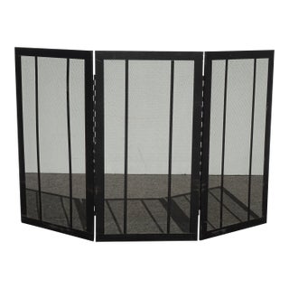 Vintage French Country Black Three Panel Fireplace Screen For Sale