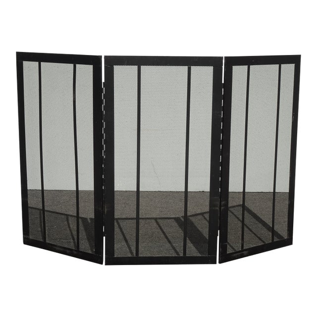 Vintage French Country Black Three Panel Fireplace Screen For Sale
