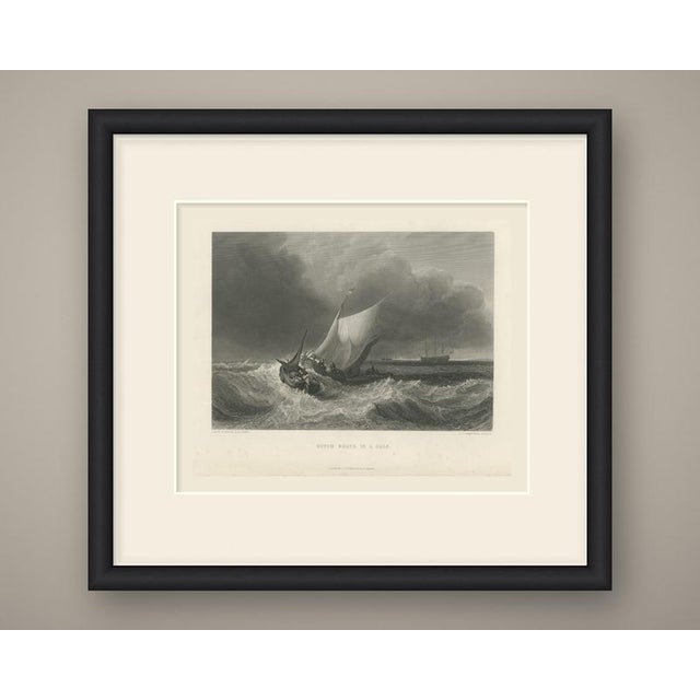 A steel engraving after j.m.w. Turner's dutch boats in a gale, one of the most dramatic sea pieces of his early career. A...