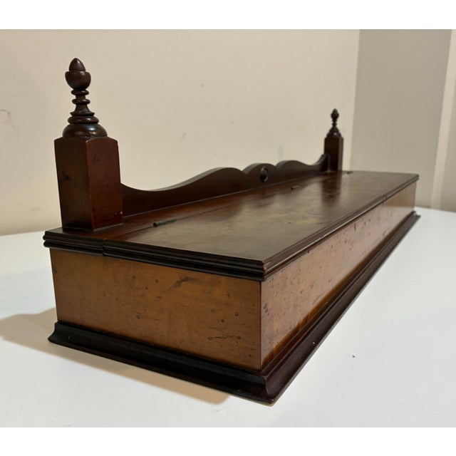 Victorian Antique Mahogany Wood Dresser Box - Serpentine Crest & Finials - 28” English For Sale - Image 3 of 12