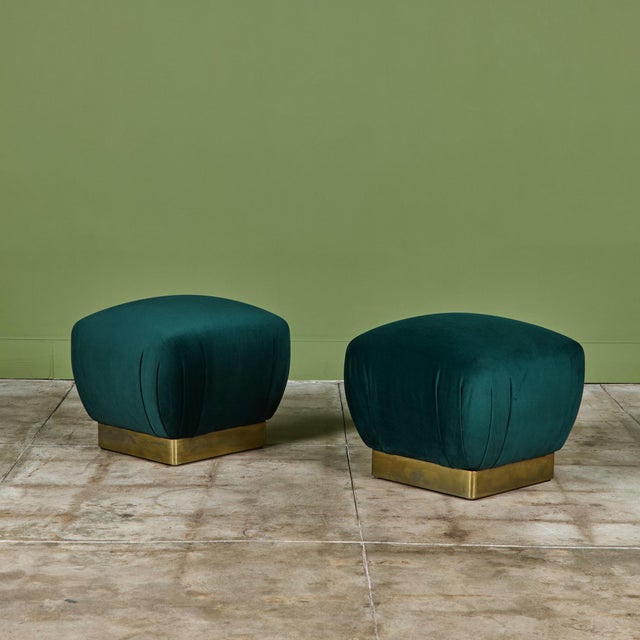 1970s Pair of Marge Carson Green Velvet Poufs For Sale - Image 5 of 12