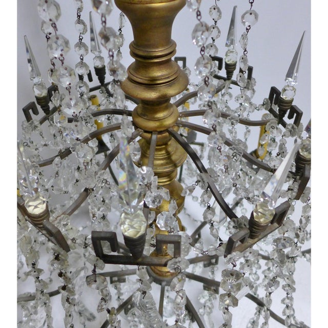 19th Century Bronze, Crystal & Gilt Wood Regency Style Chandelier For Sale - Image 9 of 11