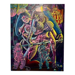 Contemporary Surreal Oil Painting Figural Oil on Canvas Painting Female Figure With Poodles by Lindsey Kircher For Sale