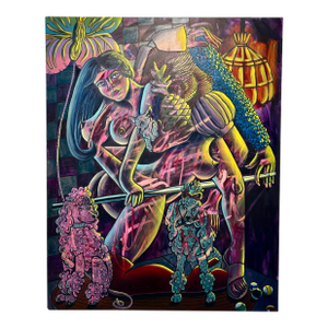 Contemporary Surreal Oil Painting Figural Oil on Canvas Painting Female Figure With Poodles by Lindsey Kircher