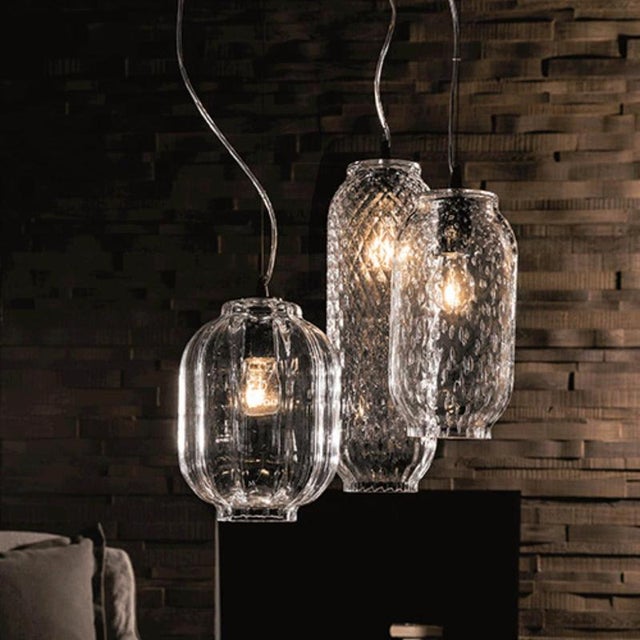 Lumè lumsombg pendant lamp by mazzega 1946 dimensions: d 14 x h 150 cm. Materials: frame: polished chrome. Diffuser:...