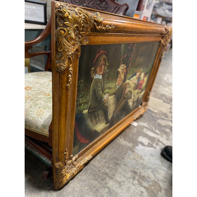 Mid 20th Century Le Blanc De Jardin (The Garden Bench) by James Tissot Oil on Canvas Reproduction by "Raymond" For Sale - Image 4 of 9