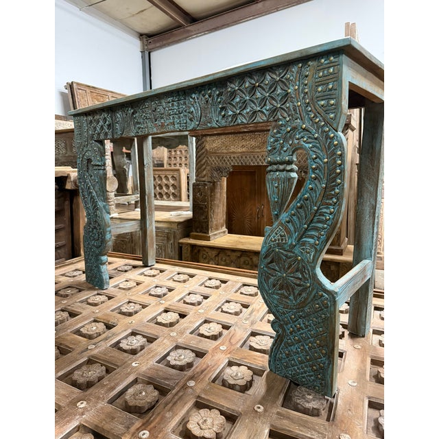 Wood Antique Indian Hand-Carved Peacock Console Table – Ornate Solid Wood Entryway Statement Piece For Sale - Image 7 of 7