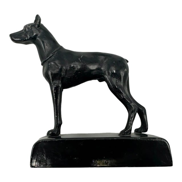 Vintage Doberman Dog Figure Statue Black Metal Desk Animal For Sale