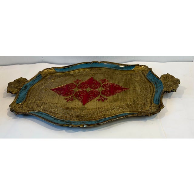 Florentine Vintage Italian Florentine Gilt Wood Serving Tray With Heart Design For Sale - Image 4 of 6