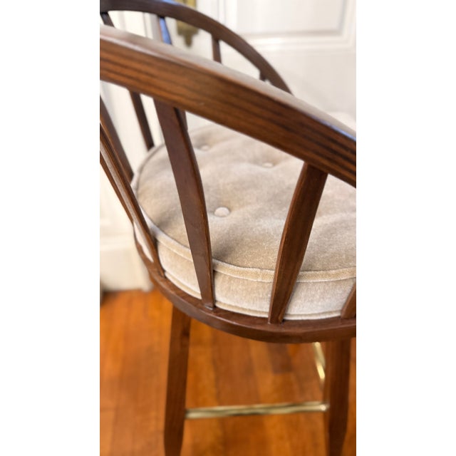 1960s Edward Wormley for Dunbar Sculptural Walnut Swivel Bar Stools in Mohair – Fully Restored Pair For Sale - Image 11 of 13