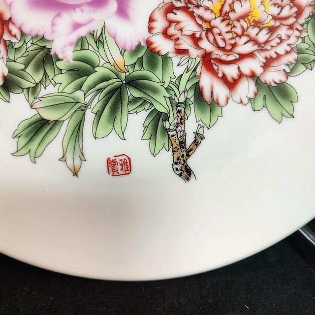 Chinese Ceramic Plate,Famille Rose Porcelain Plate Hand Painted Peony Flowers Pattern For Sale - Image 9 of 10