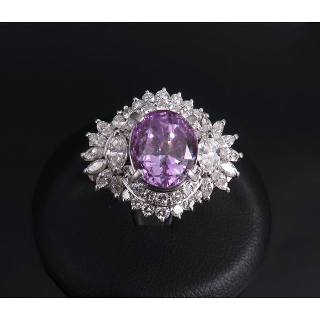 Late 20th Century 5.26ct Purple Sapphire Gia Heated Ceylon 1.43ct Diamond Platinum Ring, Size 7 For Sale - Image 4 of 18