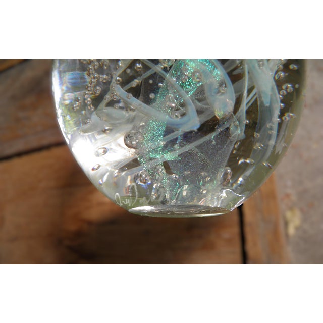 Vintage Signed Stunning Bullicante & Iridescent Art Glass Paperweight For Sale - Image 14 of 17