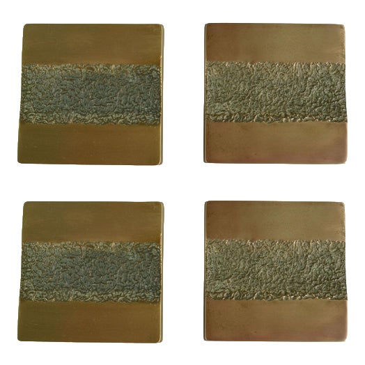 Vintage Architectural Push and Pull Bronze Door Handle Square, 1970s, Set of 5 For Sale