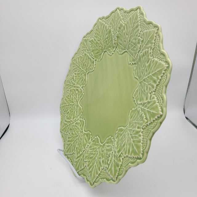 Contemporary Bordallo Pinheiro Platter Maple Leaf Round Green Ceramic Portugal Plate For Sale In West Palm - Image 6 of 10