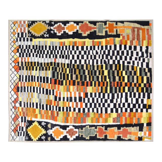 Moroccan Art Deco Hand Knotted Wool Rug, 8'3''x10' For Sale