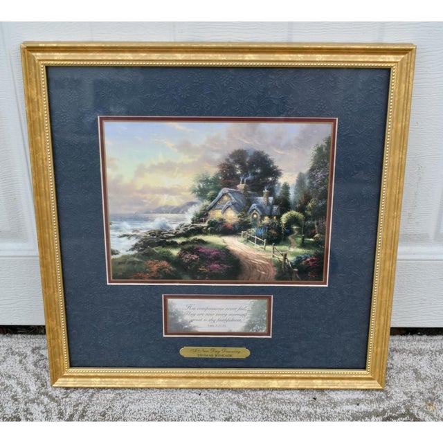 Transitional Vintage Thomas Kinkade "A New Day Dawning" Lithograph on Canvas-Board Framed For Sale - Image 3 of 12