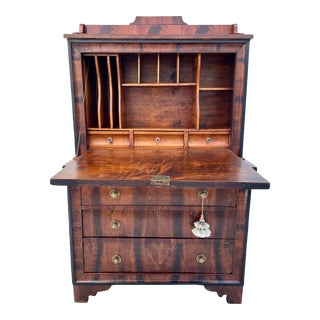 Antique English Regency Flame Mahogany Secretary Desk For Sale