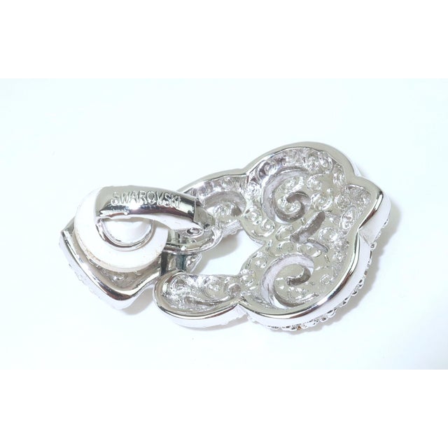 Metal Swarovski Crystal Rhinestone & Pearl Door Knocker Earrings For Sale - Image 7 of 9