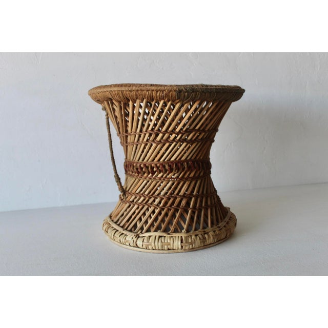 Vintage Woven Bamboo Rattan Woven Cane Wicker Stool Mid-Century For Sale - Image 9 of 17