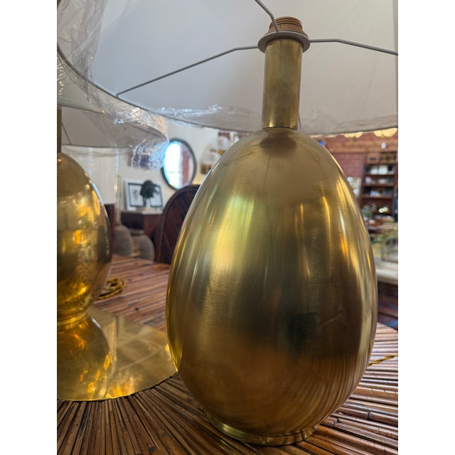 1970s 1970s Brass Table Lamps With Cream Fabric Shades - a Pair For Sale - Image 5 of 9