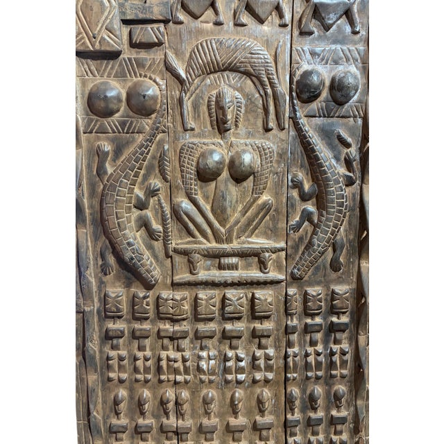 African Vintage Dogon Granary Door With Crocodiles /Figures Mali African 70" H For Sale - Image 3 of 10