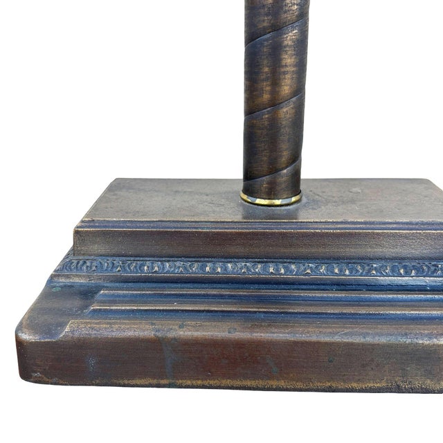 Bronze 1920s Arts & Crafts Mission Bronze Wash Brass Desk Lamp W/ Clerestory Glass Insets For Sale - Image 8 of 8