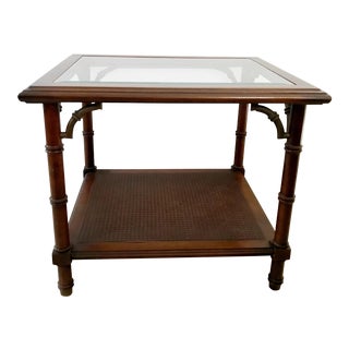 Vintage Faux Bamboo Chippendale Glass and Cane End Table by Lane Furniture For Sale