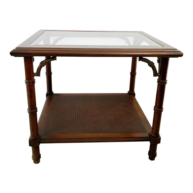 Vintage Faux Bamboo Chippendale Glass And Cane End Table By Lane Furniture Chairish