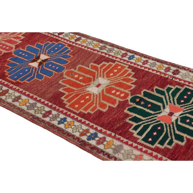 Rug & Kilim 1950s Mid-Century Runner Geometric Vintage Red Rug For Sale - Image 4 of 7