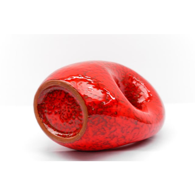 Vintage Red and White Fat Lava Vase, 1950s For Sale - Image 10 of 11