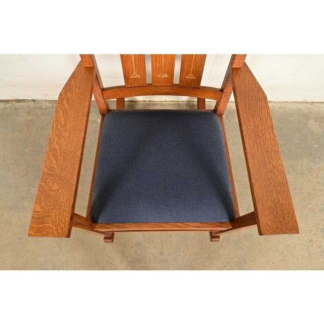 Brown Stickley Harvey Ellis Collection Mission Inlaid Oak Arts & Crafts Rocking Chair For Sale - Image 8 of 14