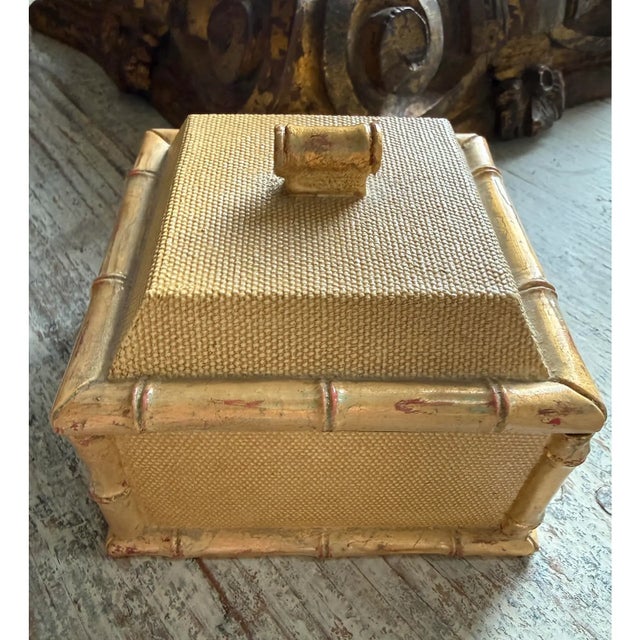 Gilded Bamboo Detailed Box With Linen Textured Sides For Sale - Image 9 of 11