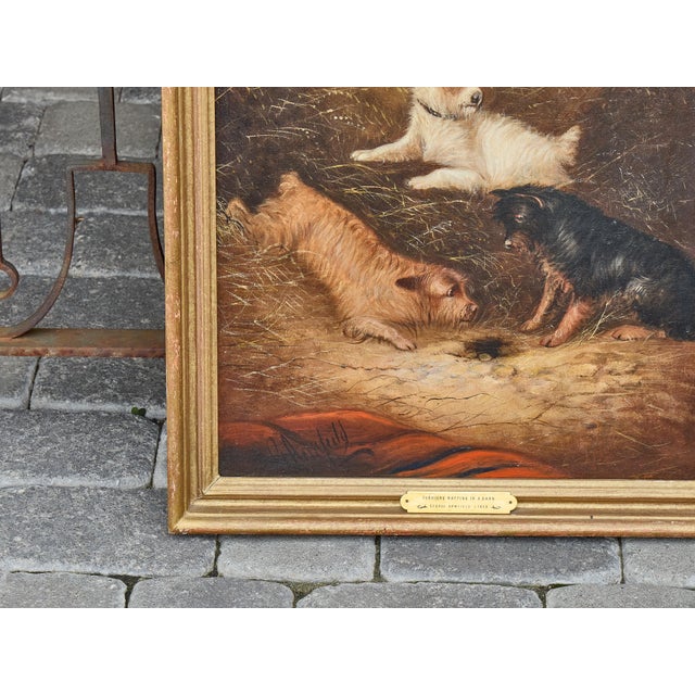 Brown Oil Painting of Terriers Ratting in a Barn, Signed George Armfield, circa 1850 For Sale - Image 8 of 12