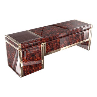 "Riccio / E" Hand Crafted Desk With Burl Walnut and Bronze Details For Sale
