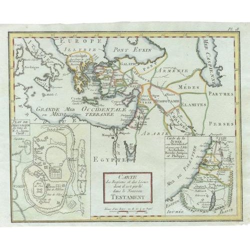 Antique New Testament Map with Plan of Jerusalem attributed to Bonne, 1770 For Sale - Image 12 of 12