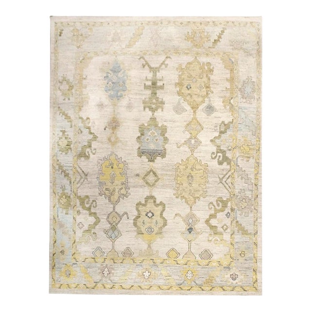 21st Century Turkish Oushak 10x13 Ivory, Blue, & Yellow Handmade Area Rug #1144073 For Sale