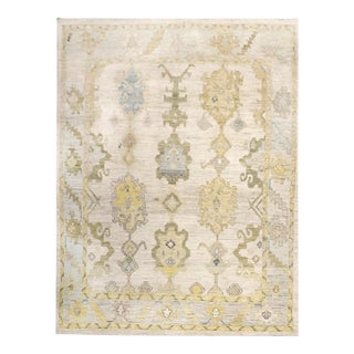 21st Century Turkish Oushak Wool 10x13 Ivory, Blue, & Yellow Handmade Area Rug #1144073 For Sale