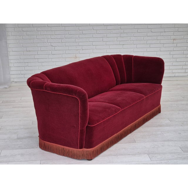 Vintage Danish 3-Seater Sofa in Cherry-Red Furniture Velour, 1960s For Sale - Image 4 of 18