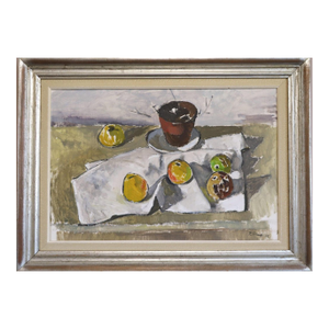 1945 Mid-Century Modern 'Citrus & Pot' Vintage Swedish Expressive Still Life Swedish Oil Painting, Framed