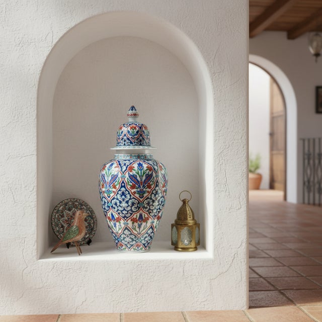 Handmade Ceramic Grand Shah Vase with Lid (60cm) Imperial Floral Lattice Pattern For Sale - Image 6 of 9