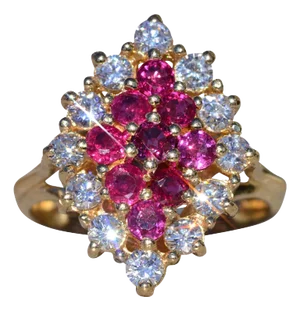 The Levista: Ladies 14K Gold Cluster Ring set with Rubies and Diamonds